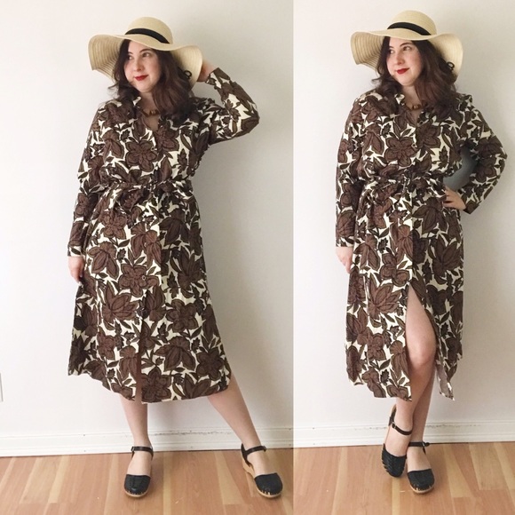 Zara Dresses Zara Navy Brown Floral Split Front Shirt Dress Poshmark